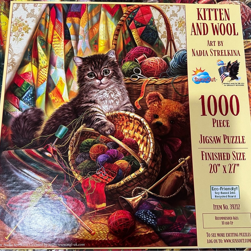 2/$16 SunsOut 1000 Piece Puzzle - Kitten And Wool